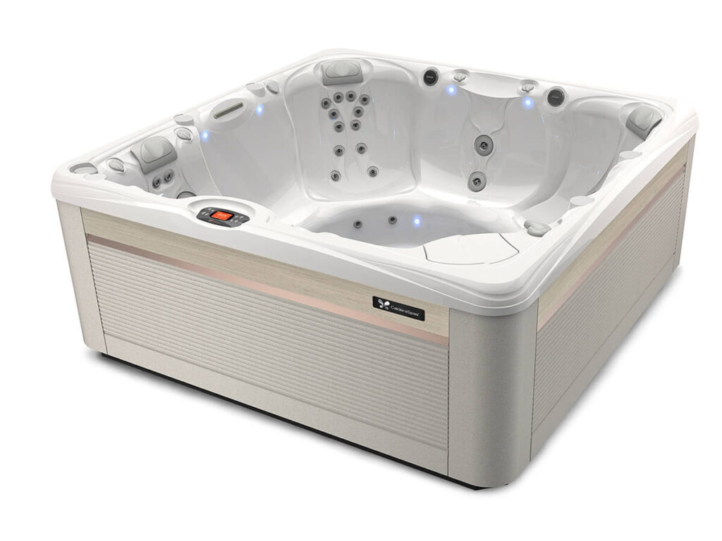 Hot Tubs 10 Hot Tubs caldera spas paradise series makena model artic white parchment studio 3 4 view